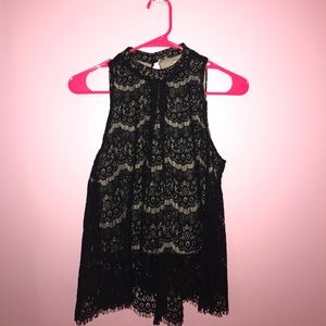 Blouse | Black Lace with Nude Slip Underneath