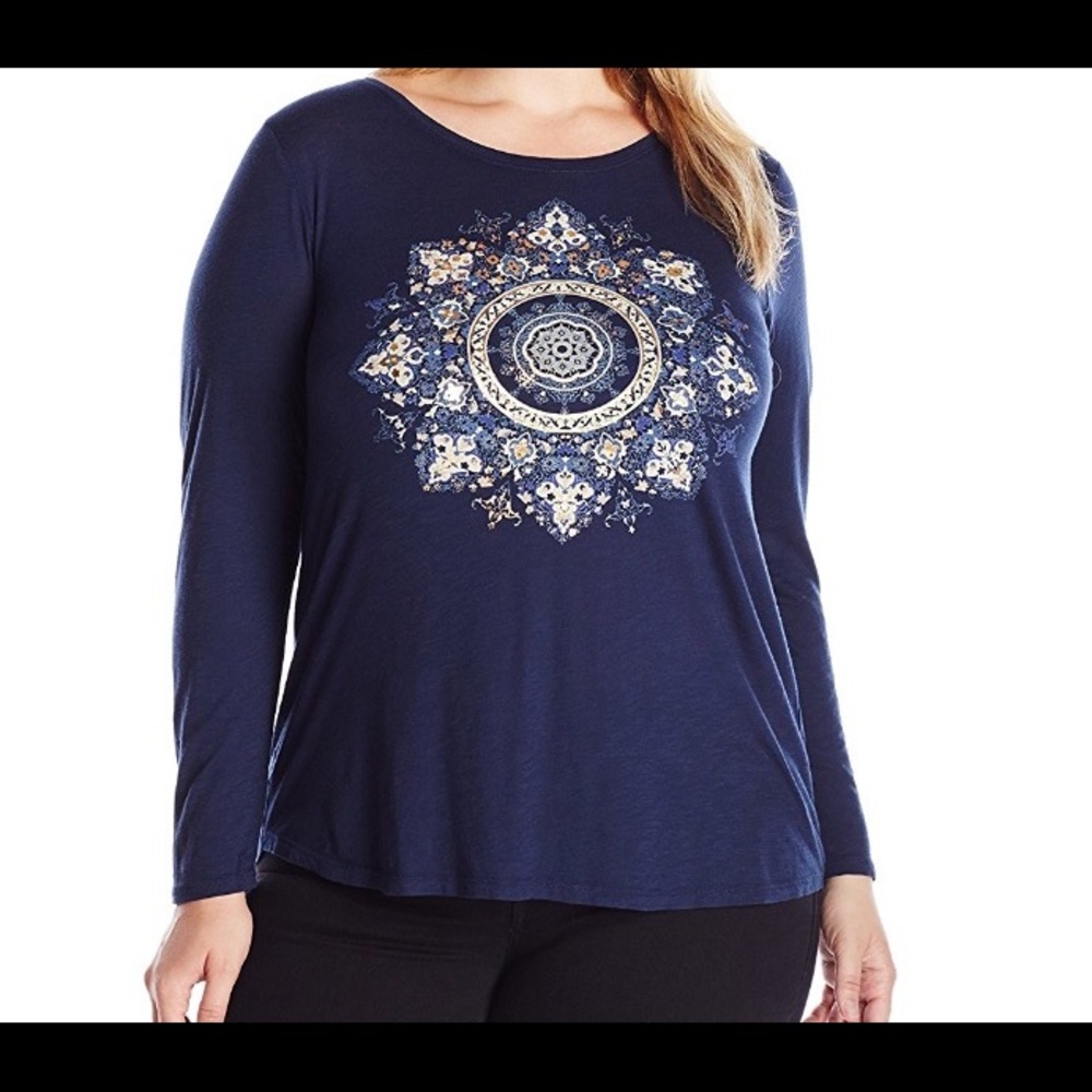 Lucky Brand 3/4 sleeve tee size 1x navy blue