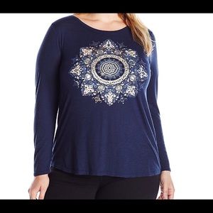 Lucky Brand 3/4 sleeve tee size 1x navy blue
