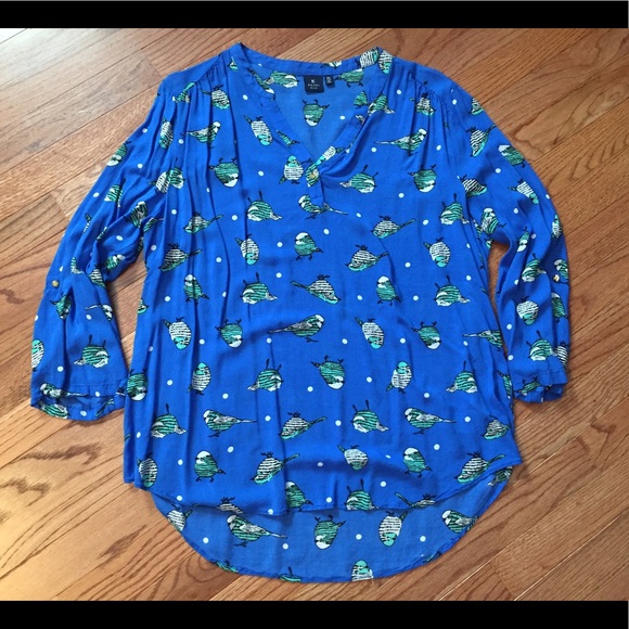 Kaari Blue Top With Birds, Size XL - Picture 1 of 5