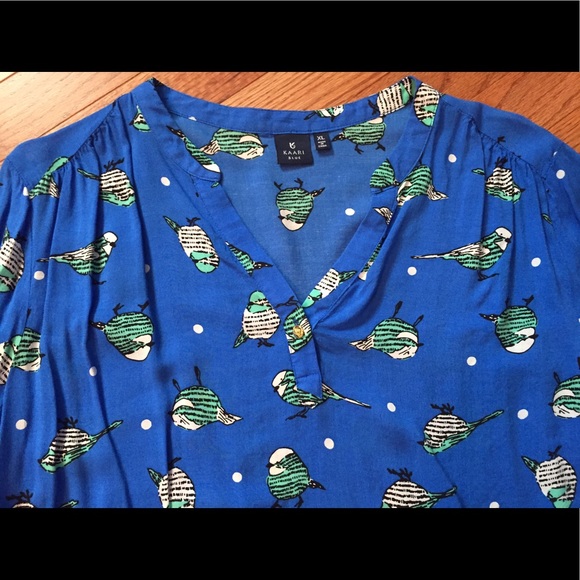 Kaari Blue Top With Birds, Size XL - Picture 2 of 5