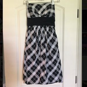Black and White Plaid Strapless Juniors dress