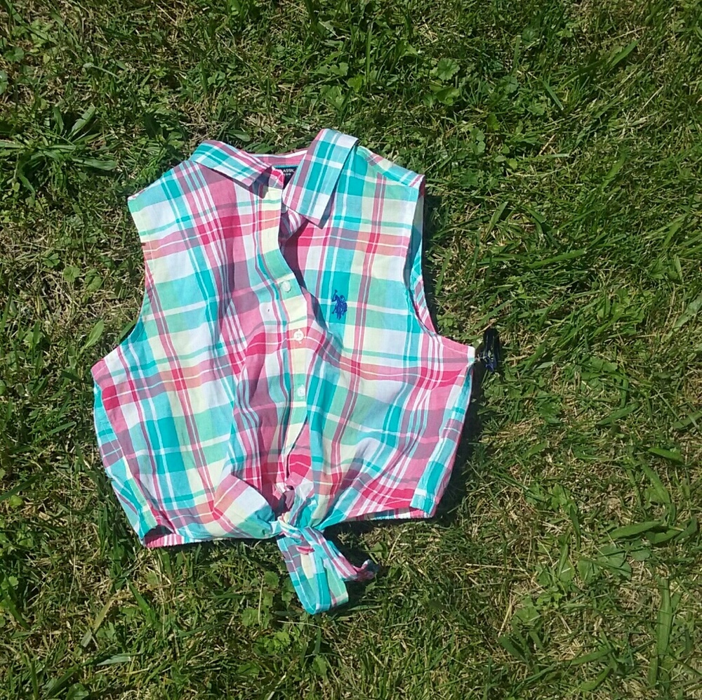 Polo button up crop top