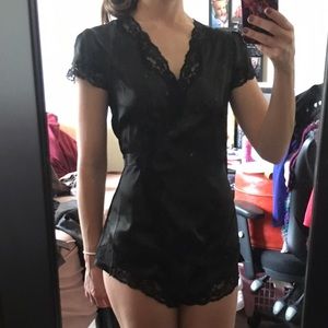 Fredericks 3 piece black silk nighty