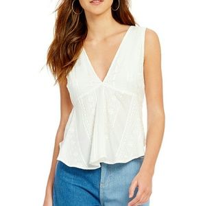 Free People embroidered white v neck blouse