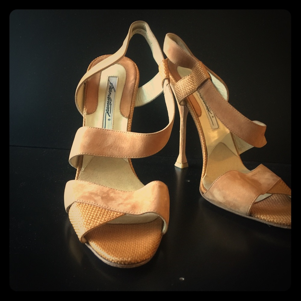 Brian Atwood Heels Orange Leather and Rafia