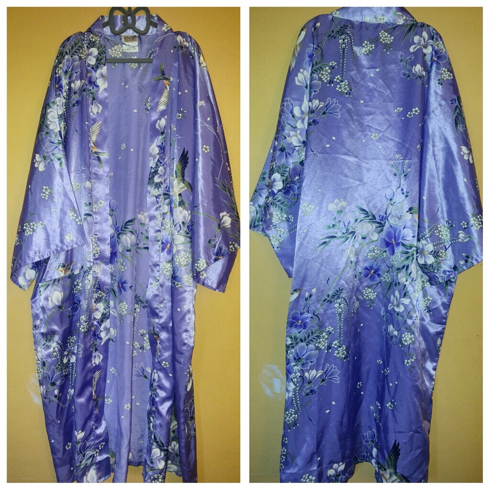 Floral Purple Kimono Robe from Japan Vintage
