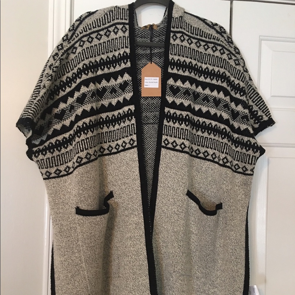 Black and Cream poncho Vest