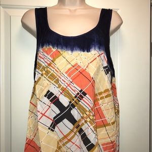 Language silk and rayon tank.