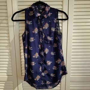 Navy Blue Floral Blouse