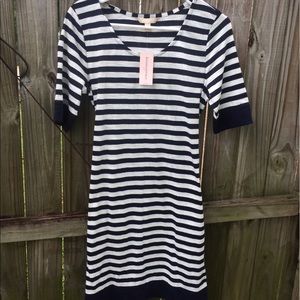 Navy and white striped dress