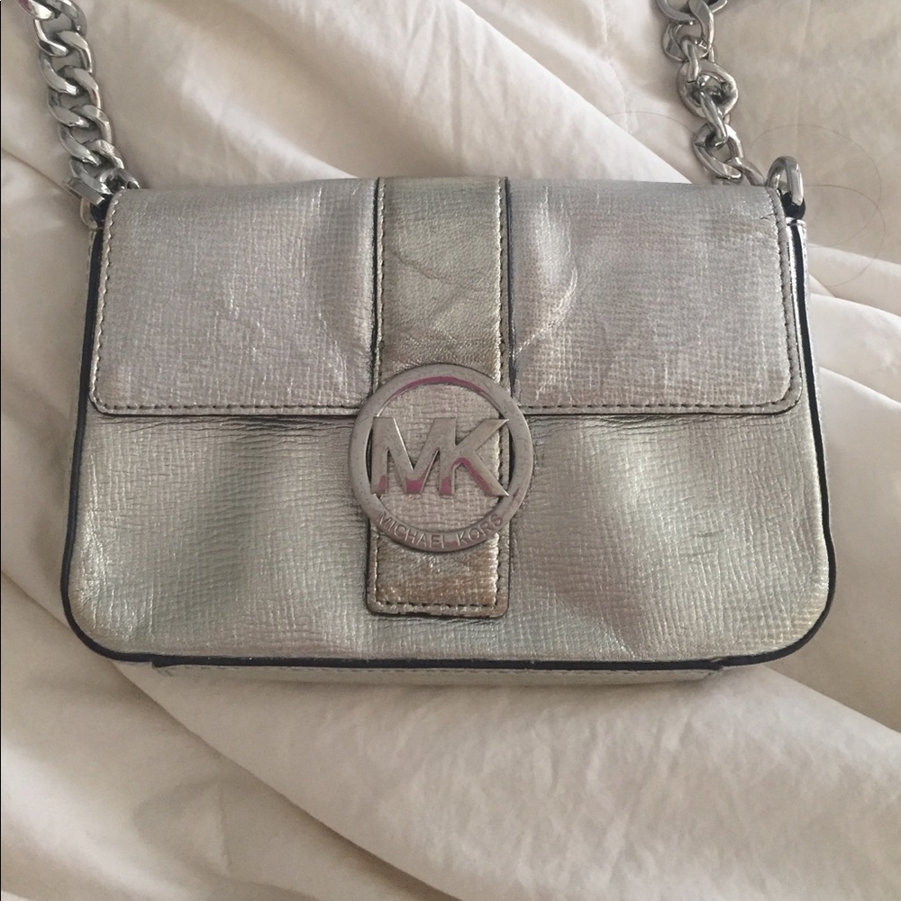 Michael Kors silver cross body bag.