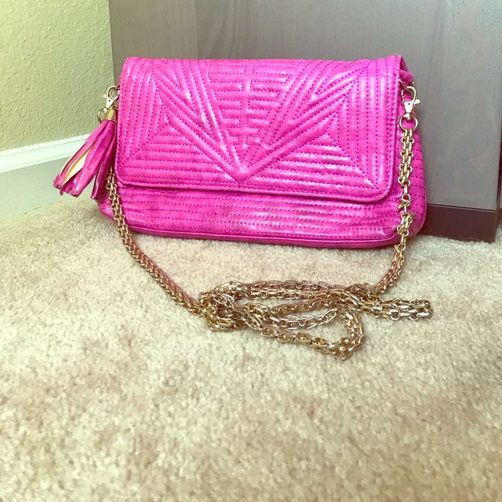 Pink purse with chain link handle