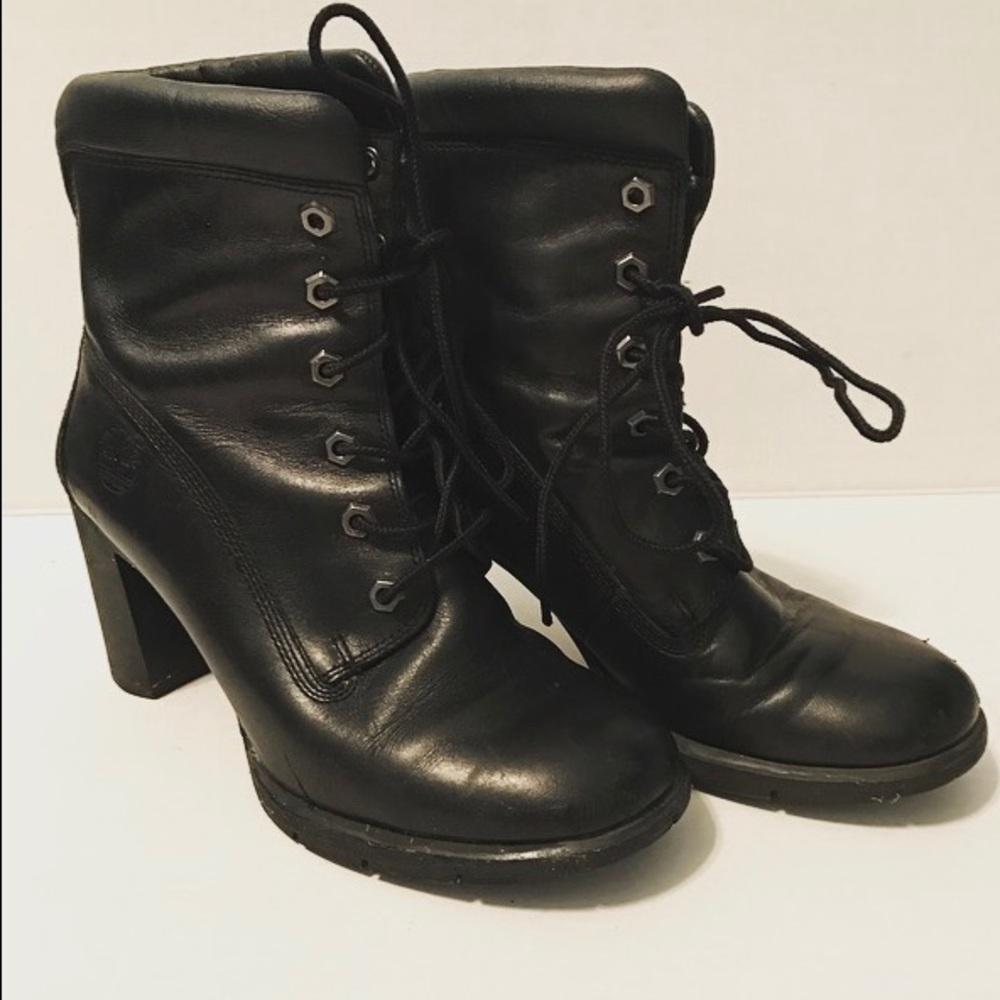 Black timberland lace up booties -- Like New