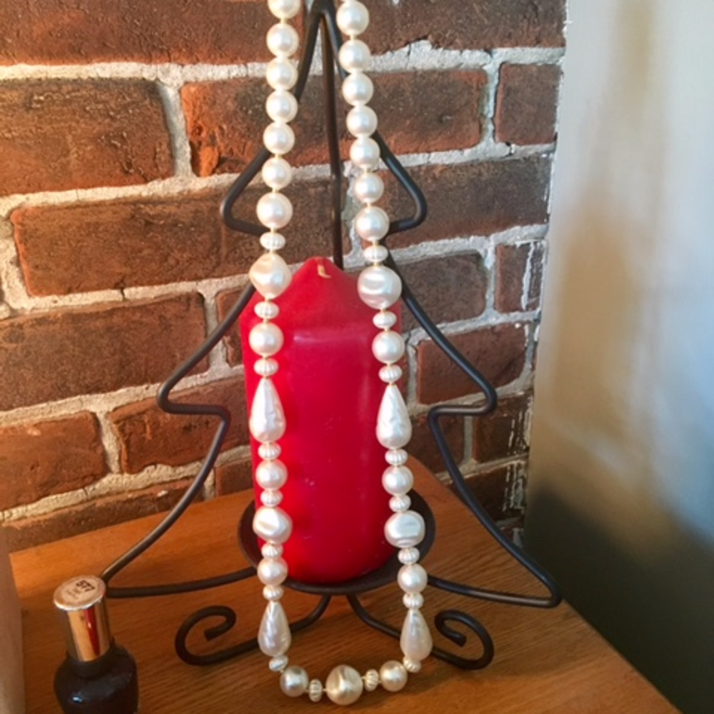 Large Faux Pearl Necklace. 15 inches