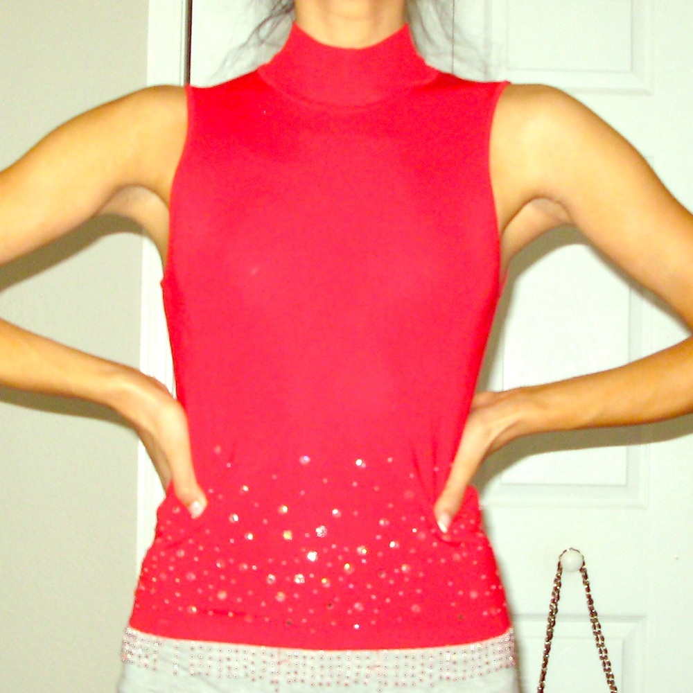 Red sequin sleeveless top size 2