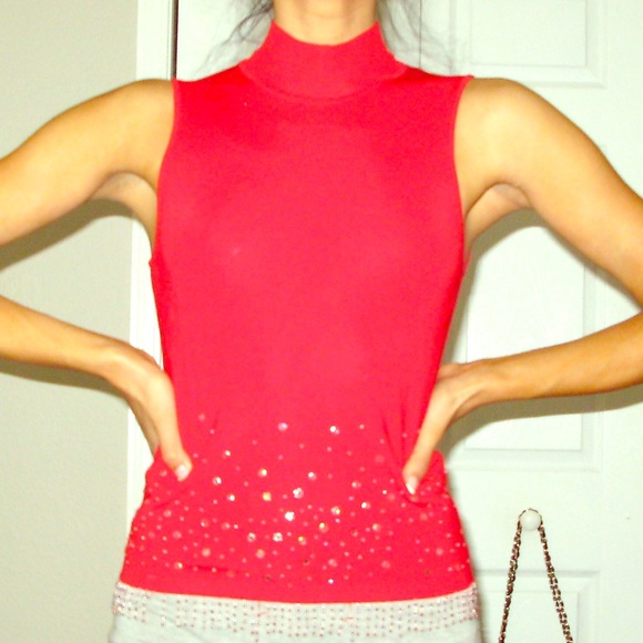 Red sequin sleeveless top size 2 - Picture 1 of 4