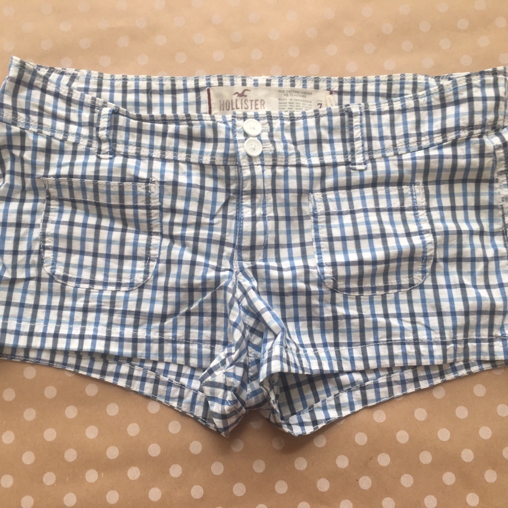 Hollister Blue Plaid Shorty Shorts 7