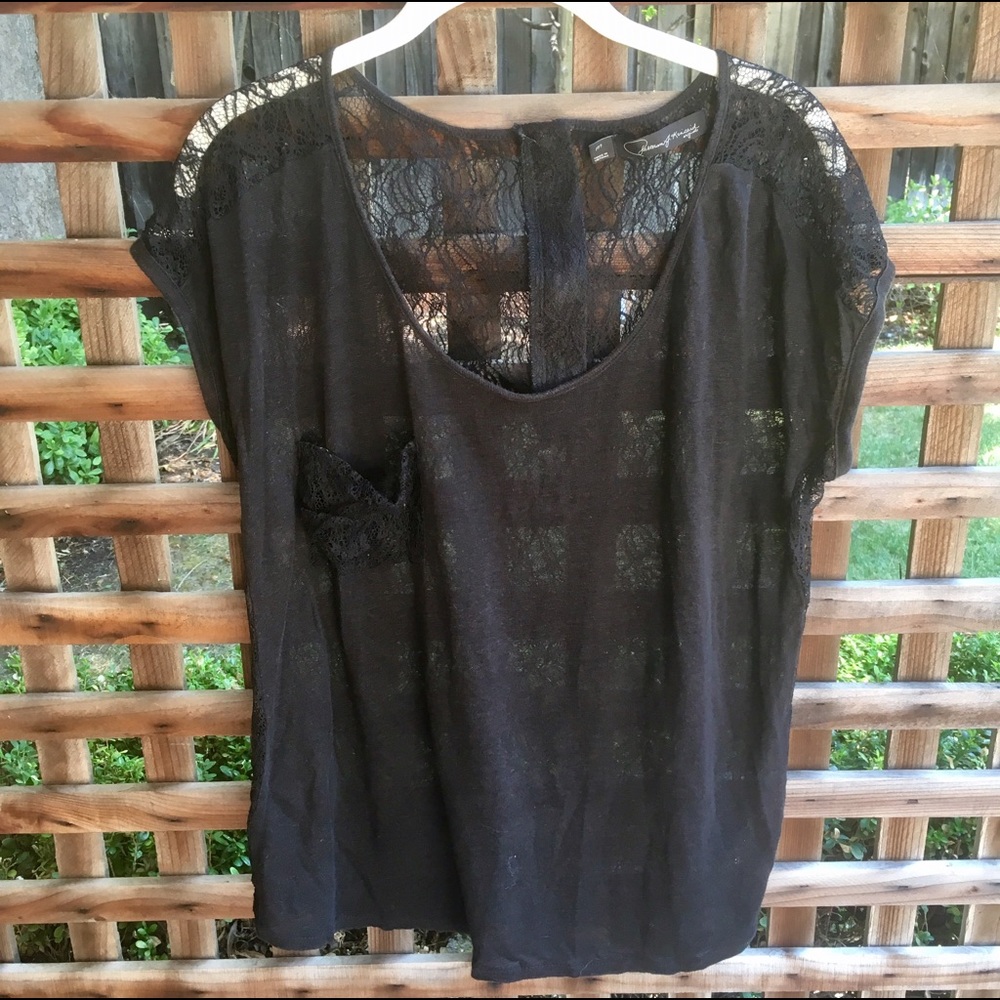 Patterson J Kincaid black top with lace back