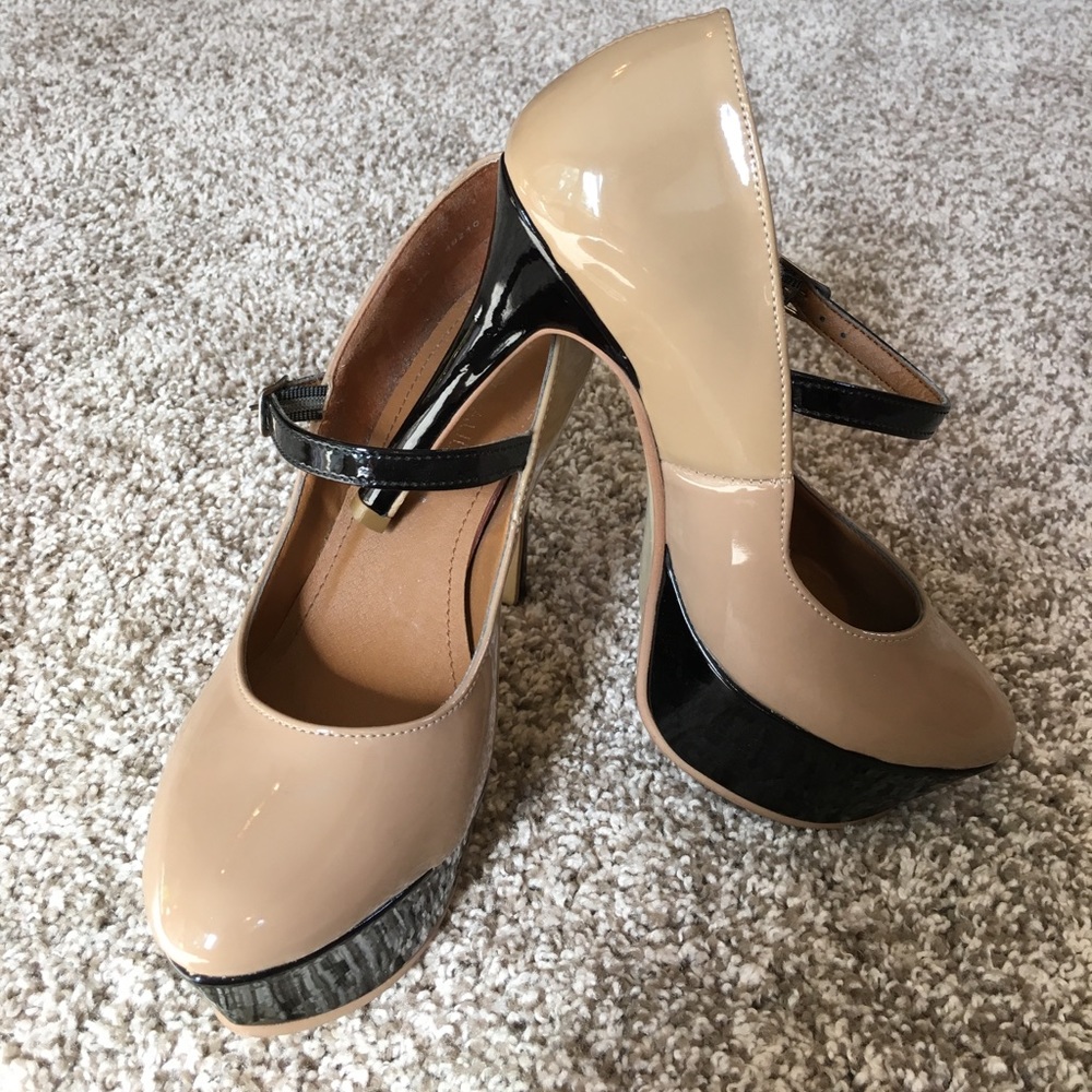 Tan and black high heels