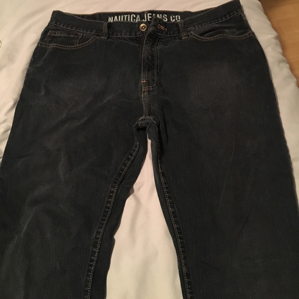 Nautica slim tapered dark denim jeans.
