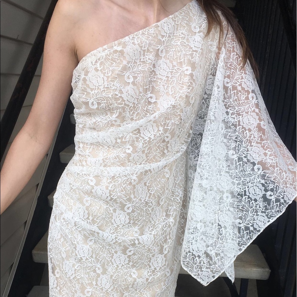 Adrianna Papell Cream One Shoulder Dress