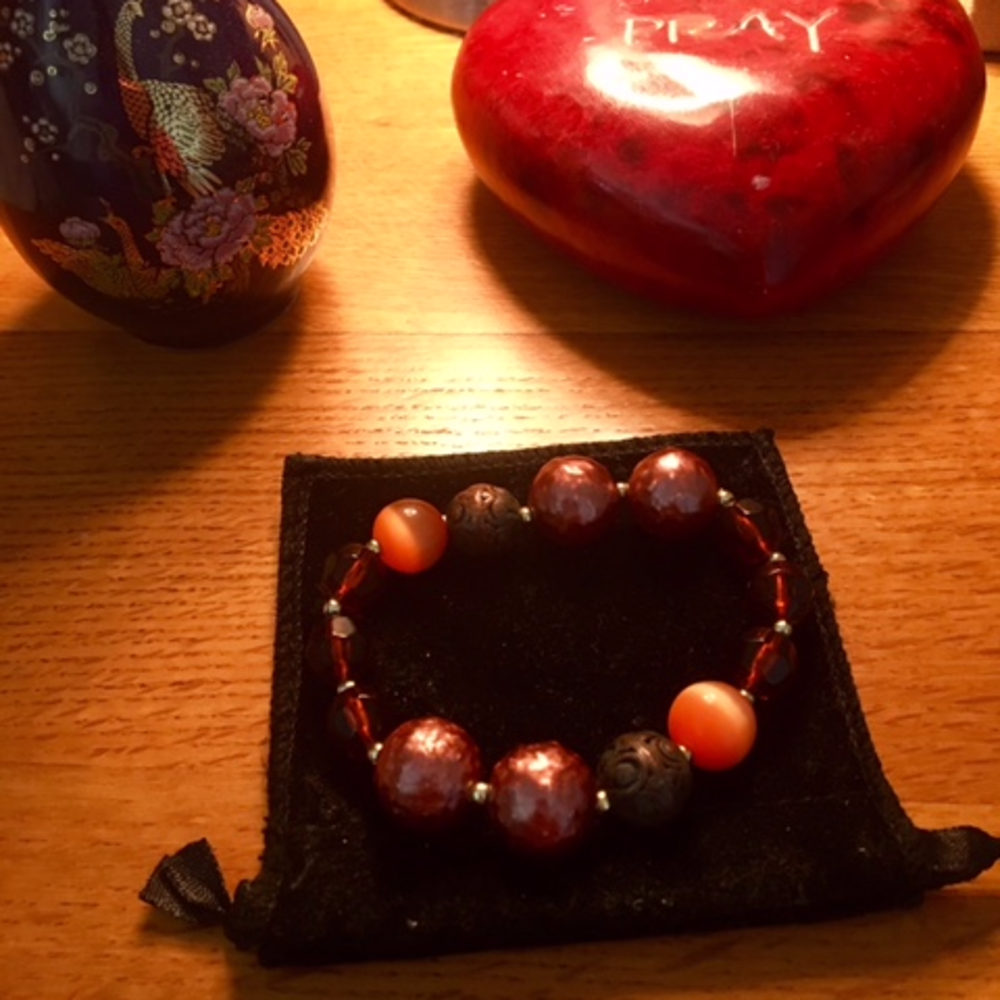 Multicolored Opalescent-Orange,Amber, Black Stretc