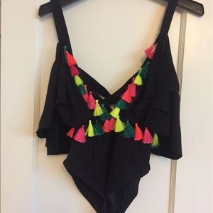 Asos Black Tassel One-Piece Swim Suit