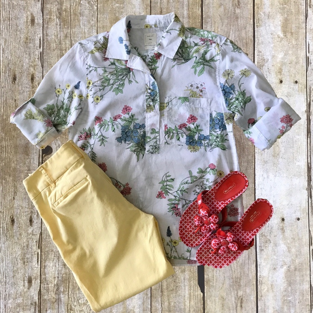Gap Floral Popover Shirt Size Small