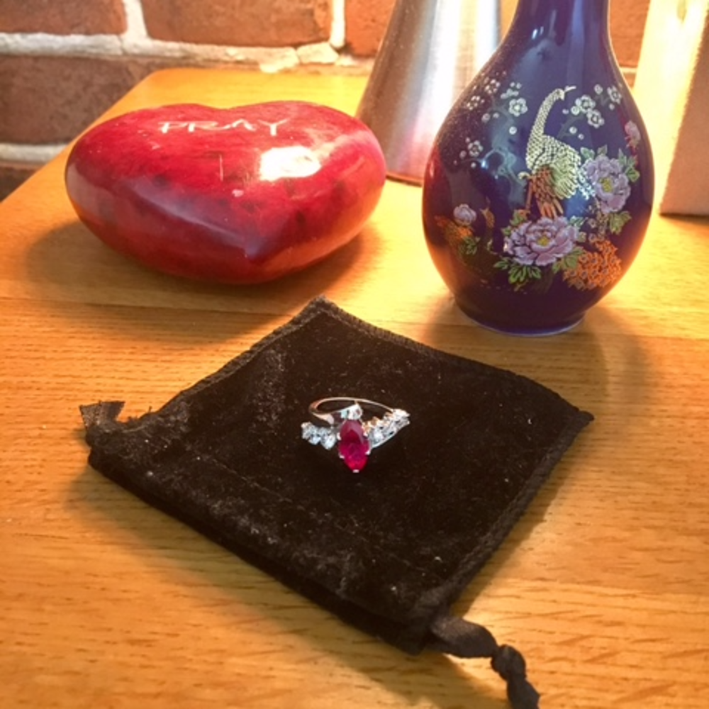 Silvertoned CZ Ruby and CZ Diamond Ring