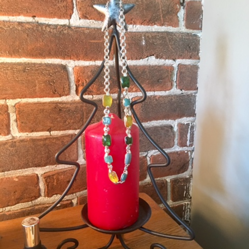 Silver-tone Multi-colored green, yellow turquoise