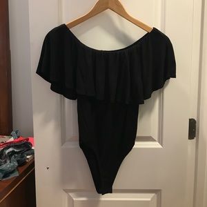 Ruffled off the shoulder body suit