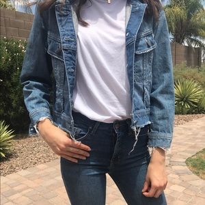 Distressed crop Jean jacket