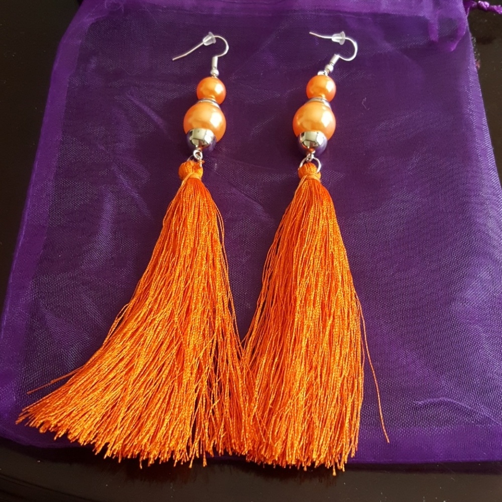 Orange Faux Pearls Tassel   Earrings ~NWT