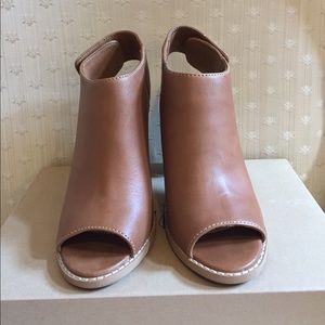Cole Haan Camel Colored Peep-Toe Leather Booties