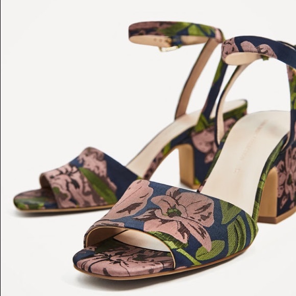 Zara embroidered heel sandals - size 7.5 - Picture 2 of 5