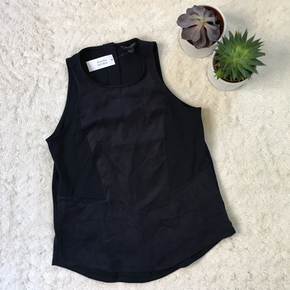 *NWT*  Banana Republic Navy Suede Shell Tank - S