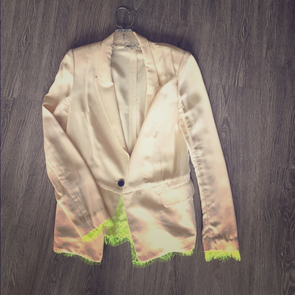 American Retro Tan Blazer with Neon Lace Detailing