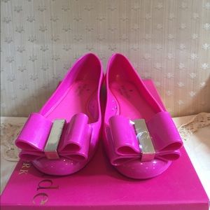 Kate Spade Pink Rubber Flats with Gold Bow Sz. 7