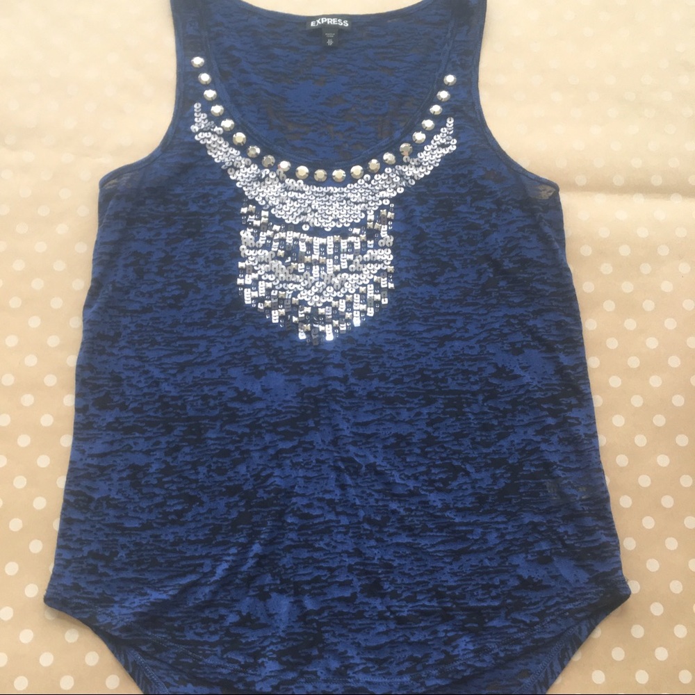 Express Burnout Blue Black Embellished Tank XS