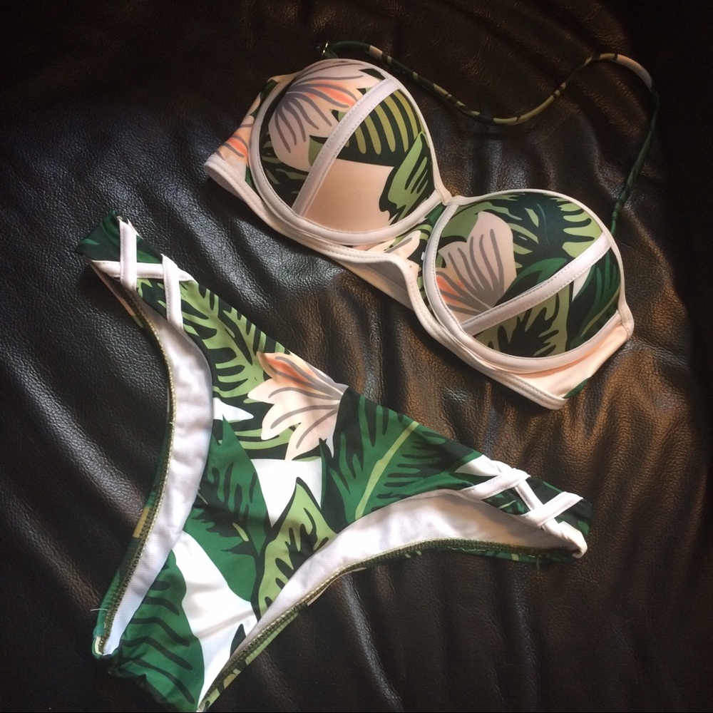 Floral Palm Print Pushup Bikini Set