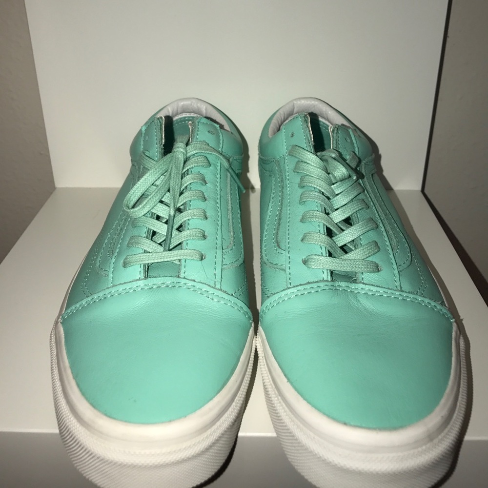 Tiffany blue faux leather vans