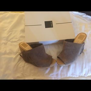 Dolce Vita taupe suede fringe wedges size  7.5