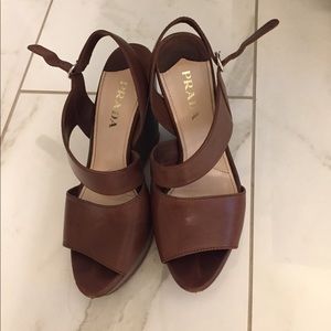 PRADA shoes brown wedge sandals -36 1/2