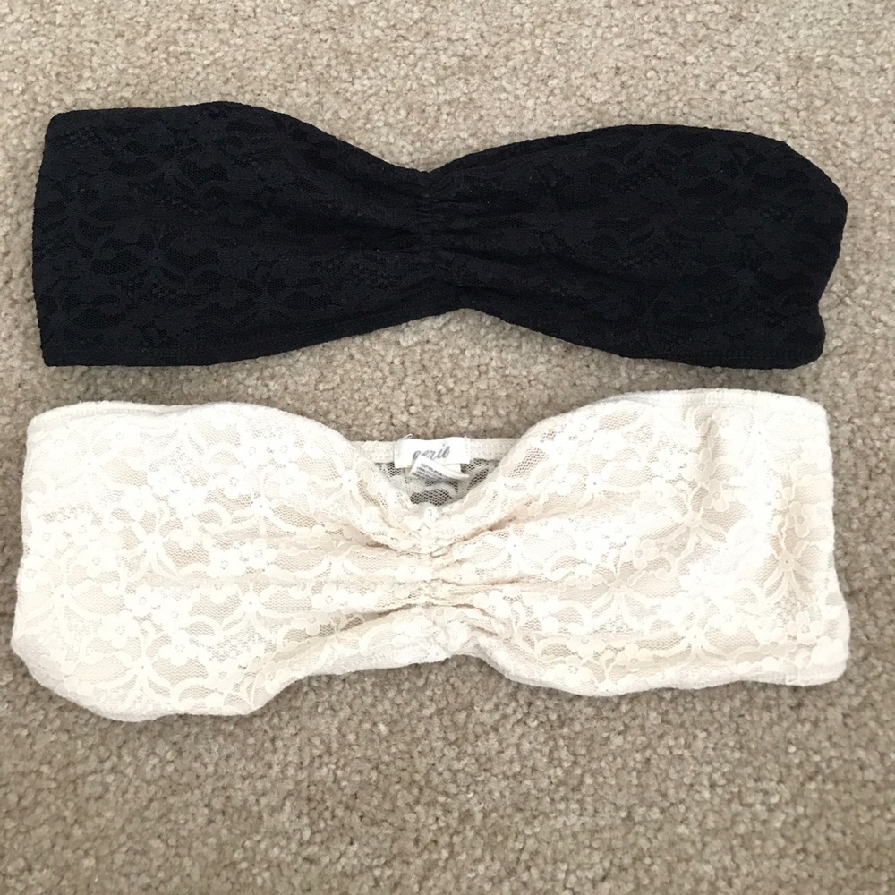 Lace Bandeaus - Black and Cream Pair Bralettes