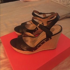 Black wedges with gold studs