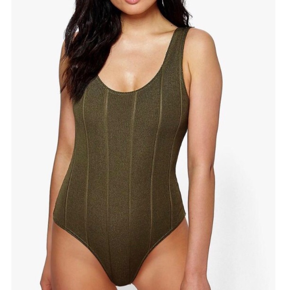 Olive Green Ribbed Tank Top Body Suit