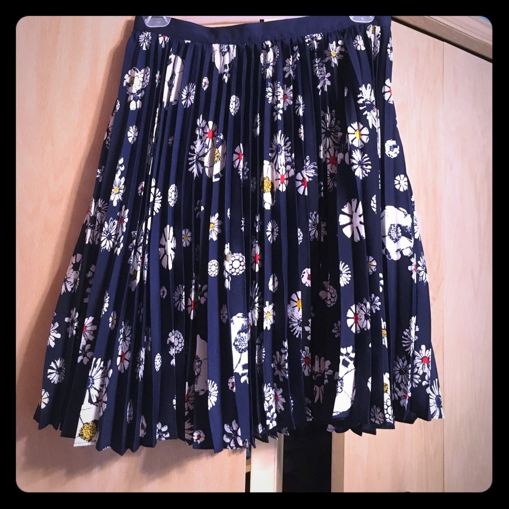 Pleated navy floral skirt