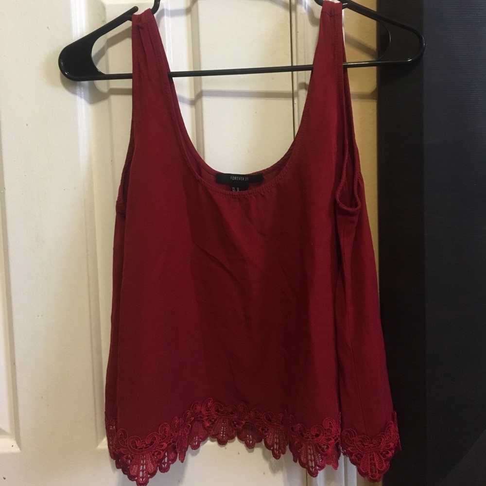 Red Tank with Lace Detail