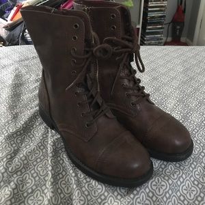 Brown Pleather Combat Boots